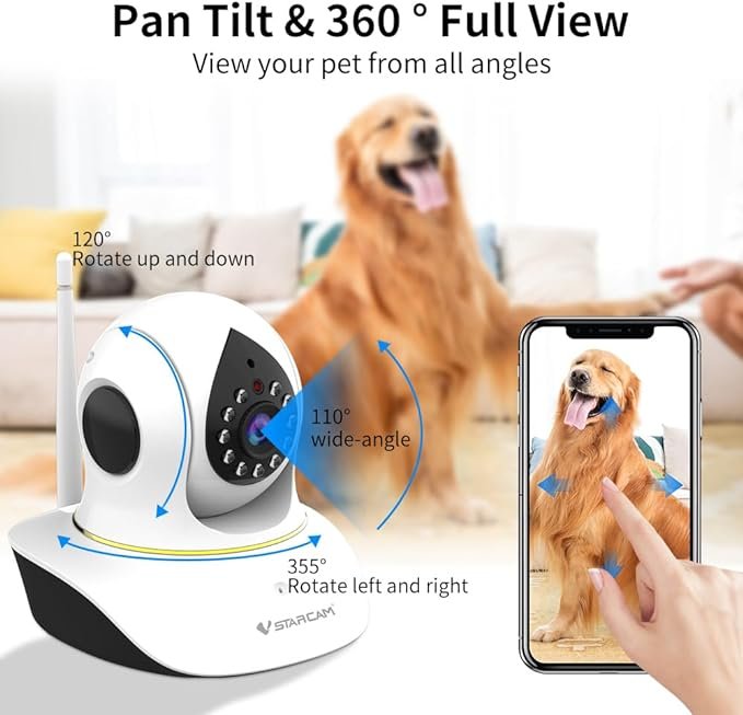 VSTARCAM Pet Camera with Laser, 3MP 2.4GHz WiFi Interactive Dog & Cat Laser Toy Camera with Night Vision, Motion Detection Alerts, APP Remote Control Indoor Security Camera for Pet Monitoring