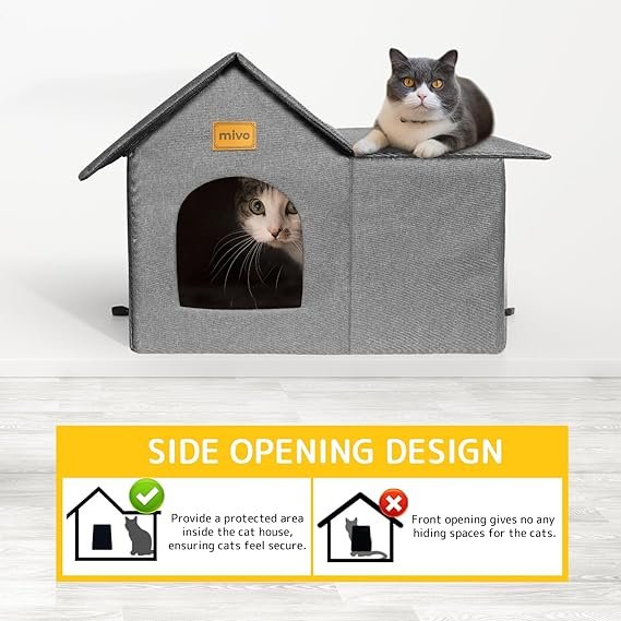 Outdoor Cat House, Weatherproof Cat Houses for Outdoor/Indoor Cats, Collapsible Warm Feral Cat Shelter with Removable Soft Mat, Easy to Assemble Big Cat Bed for Winter