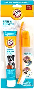 Arm & Hammer for Pets Fresh Breath Kit for Dogs | Contains Toothpaste, Toothbrush & Fingerbrush | Reduces Plaque & Tartar Buildup | Safe for Puppies, 3-Piece Kit, Chicken Flavor