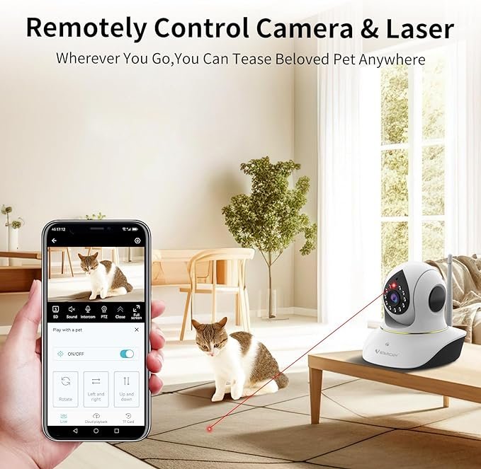 VSTARCAM Pet Camera with Laser, 3MP 2.4GHz WiFi Interactive Dog & Cat Laser Toy Camera with Night Vision, Motion Detection Alerts, APP Remote Control Indoor Security Camera for Pet Monitoring