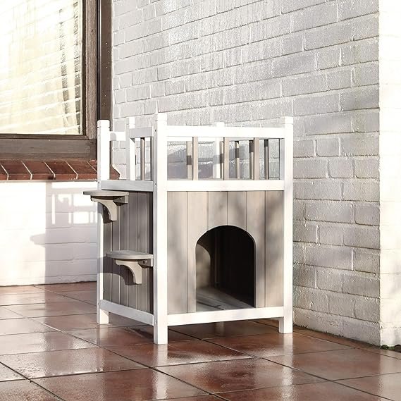 TRIXIE Cat Home with Balcony, Elevated Cat House, Weatherproof Shelter, Ideal for Cats and Small Dogs 17.5 x 17.5 x 25.5 in.